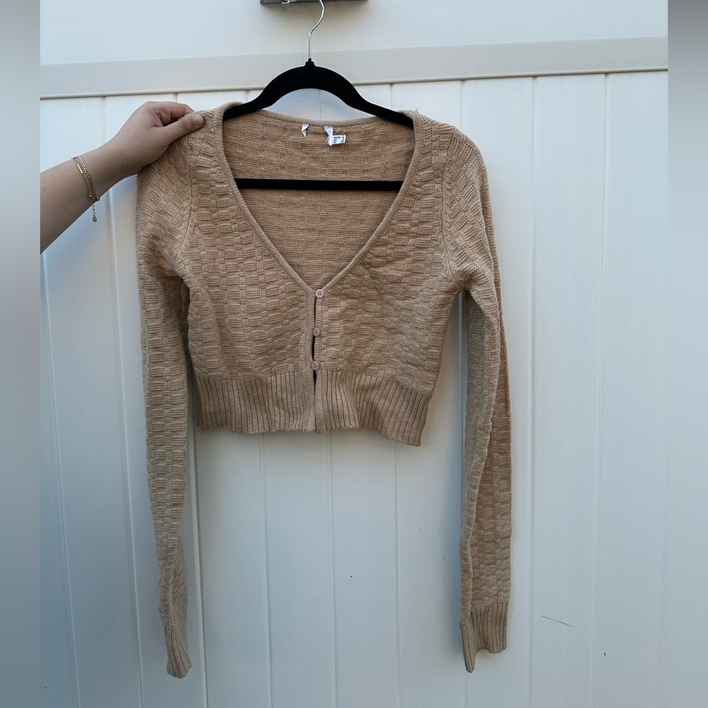 Princess Polly Beige Cropped Knit Cardigan